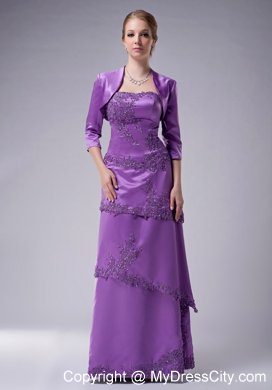 Strapless Purple Long Satin Mother Of The Bride Dress with Appliques