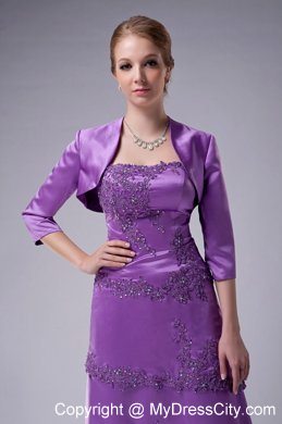 Strapless Purple Long Satin Mother Of The Bride Dress with Appliques