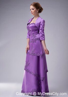 Strapless Purple Long Satin Mother Of The Bride Dress with Appliques