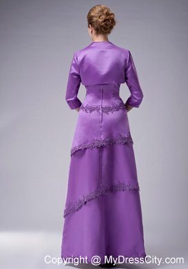 Strapless Purple Long Satin Mother Of The Bride Dress with Appliques