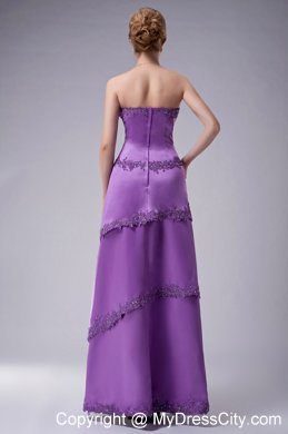 Strapless Purple Long Satin Mother Of The Bride Dress with Appliques