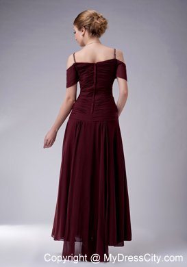 Beading Straps Burgundy Mother Dress for Wedding Ankle-length Chiffon