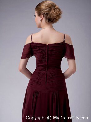 Beading Straps Burgundy Mother Dress for Wedding Ankle-length Chiffon