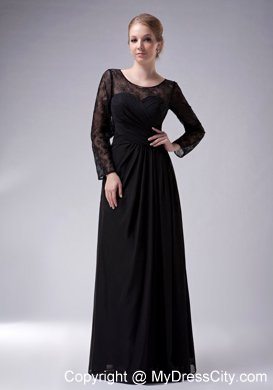 Long Sleeves Black Empire Scoop for Mother Of The Bride Dress Ruche