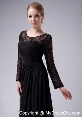 Long Sleeves Black Empire Scoop for Mother Of The Bride Dress Ruche