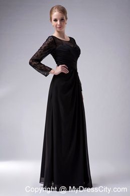 Long Sleeves Black Empire Scoop for Mother Of The Bride Dress Ruche