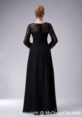 Long Sleeves Black Empire Scoop for Mother Of The Bride Dress Ruche