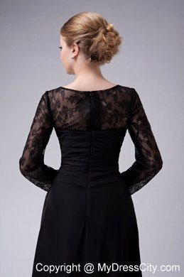 Long Sleeves Black Empire Scoop for Mother Of The Bride Dress Ruche