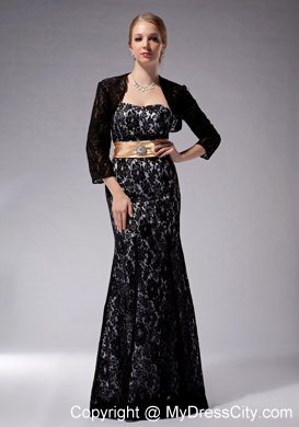 Strapless Floor-length Lace Black Mother of Groom Dress Column Sashes