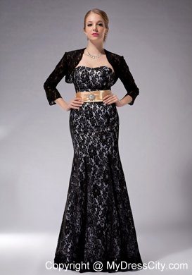 Strapless Floor-length Lace Black Mother of Groom Dress Column Sashes