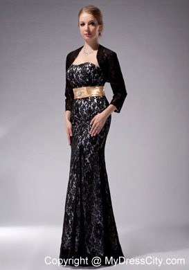 Strapless Floor-length Lace Black Mother of Groom Dress Column Sashes