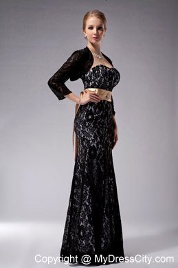 Strapless Floor-length Lace Black Mother of Groom Dress Column Sashes