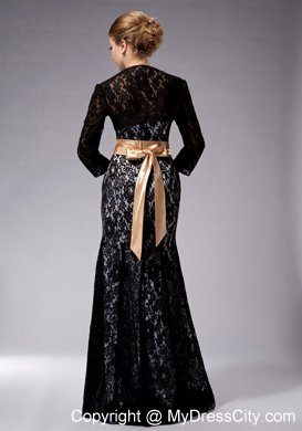 Strapless Floor-length Lace Black Mother of Groom Dress Column Sashes