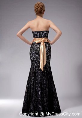 Strapless Floor-length Lace Black Mother of Groom Dress Column Sashes