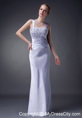 Straps Lilac Column Straps Long Mother of Groom Dress with Appliques