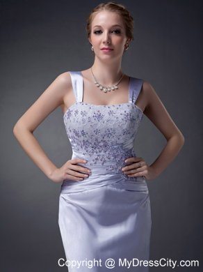 Straps Lilac Column Straps Long Mother of Groom Dress with Appliques