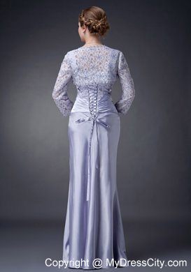 Straps Lilac Column Straps Long Mother of Groom Dress with Appliques