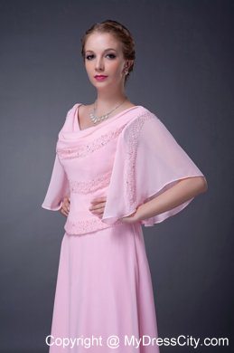 V-neck Pink Empire Mother Of The Bride Dress Long Chiffon Beading