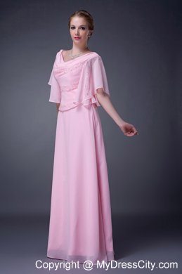 V-neck Pink Empire Mother Of The Bride Dress Long Chiffon Beading