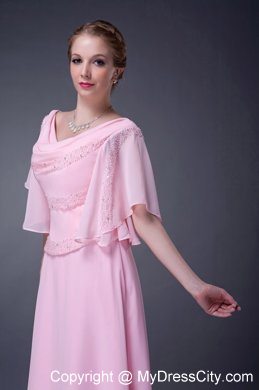 V-neck Pink Empire Mother Of The Bride Dress Long Chiffon Beading