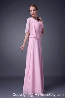 V-neck Pink Empire Mother Of The Bride Dress Long Chiffon Beading