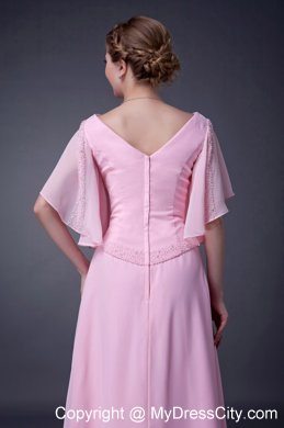 V-neck Pink Empire Mother Of The Bride Dress Long Chiffon Beading