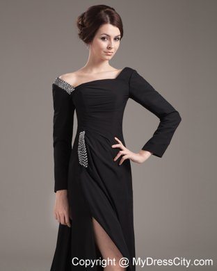 Long Sleeves Beaded High Slit Off The Shoulder Mother of the Groom Dress