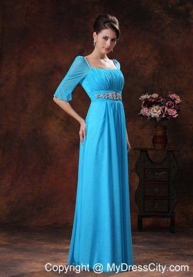 Sky Blue Beaded Square Mother of the Groom Dress with 1 2 Sleeves