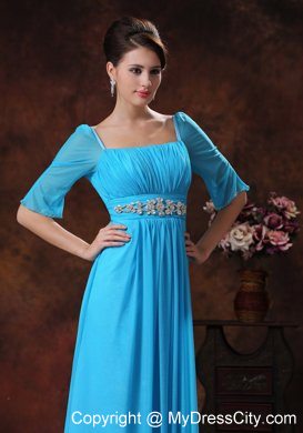 Sky Blue Beaded Square Mother of the Groom Dress with 1 2 Sleeves