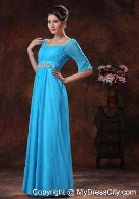 Sky Blue Beaded Square Mother of the Groom Dress with 1 2 Sleeves