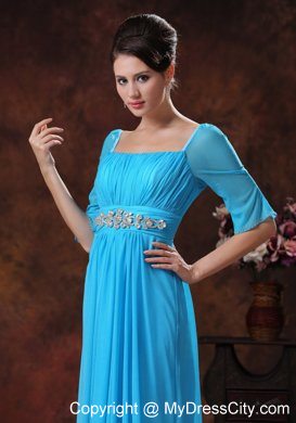 Sky Blue Beaded Square Mother of the Groom Dress with 1 2 Sleeves