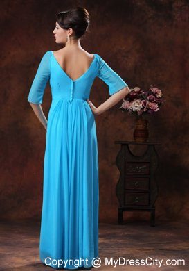 Sky Blue Beaded Square Mother of the Groom Dress with 1 2 Sleeves