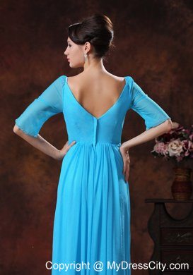 Sky Blue Beaded Square Mother of the Groom Dress with 1 2 Sleeves