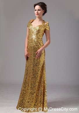 Gold Sweetheart Paillette Over Cap Sleeves Dress For Mothers