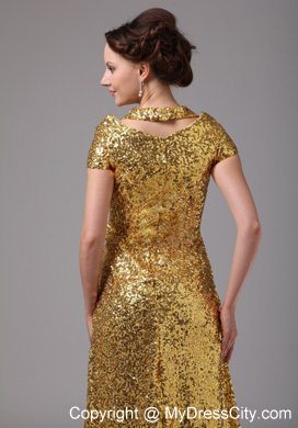Gold Sweetheart Paillette Over Cap Sleeves Dress For Mothers