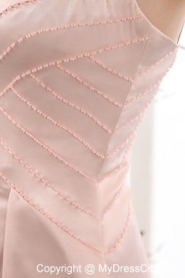 Pink Beaded Straps Mini-length Ruching Mother Of The Bride Dress