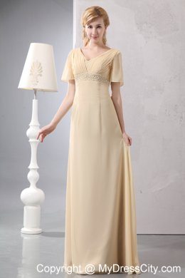 Light Yellow Empire V-neck Beading Dress for Mothers With Sleeves