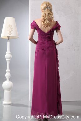 Burgundy Column V-neck Ruching and Beading Mother Dresses