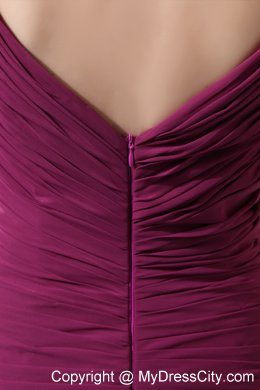 Burgundy Column V-neck Ruching and Beading Mother Dresses