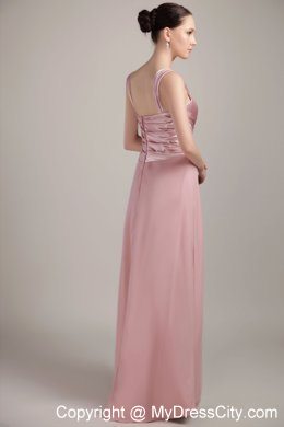 Sheath Wide Straps Floor-length Ruching and Beaded Dress for Mothers