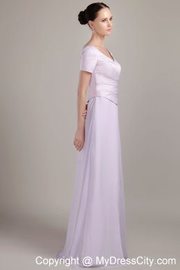 Lilac V-neck Satin and Chiffon Ruching Mother Of The Bride Dress