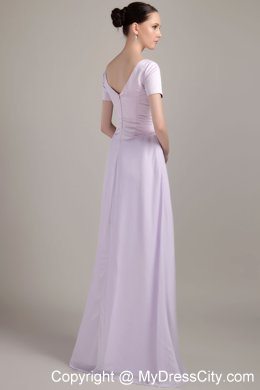 Lilac V-neck Satin and Chiffon Ruching Mother Of The Bride Dress