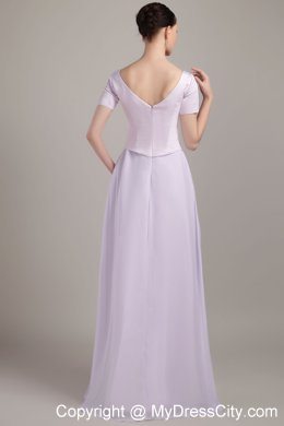 Lilac V-neck Satin and Chiffon Ruching Mother Of The Bride Dress