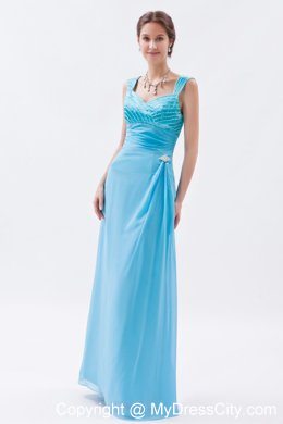 Blue Sweetheart Straps Floor-length Beading Mothers Dress