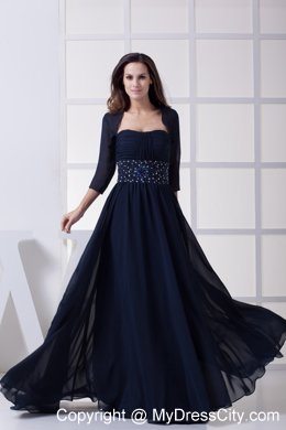 Beading Pleated Strapless Navy Blue Long Dresses for Mothers