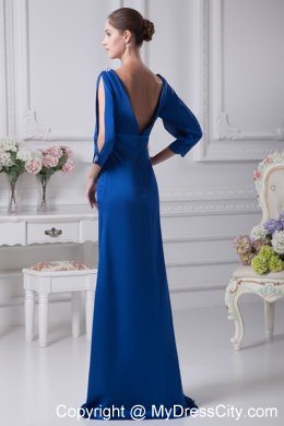 Princess V-neck 3 4 Sleeves Mothers Dress in Royal Blue