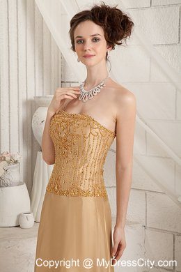 Gold Fully Beaded Mother Of The Bride Dress with Court Train