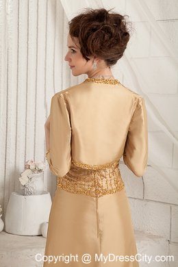 Gold Fully Beaded Mother Of The Bride Dress with Court Train