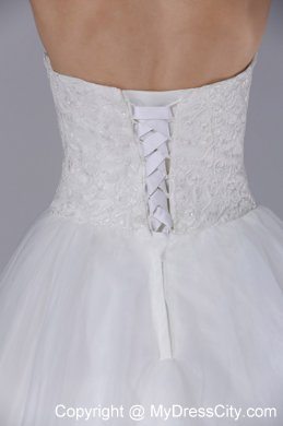 Strapless Lace Chapel Train Puffy Bridal Gown with Lace-up Back