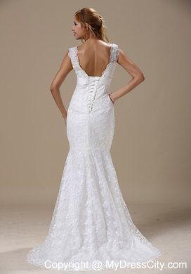 Sash V-neck Beading Lace Bridal Gowns With Mermaid Brush Train